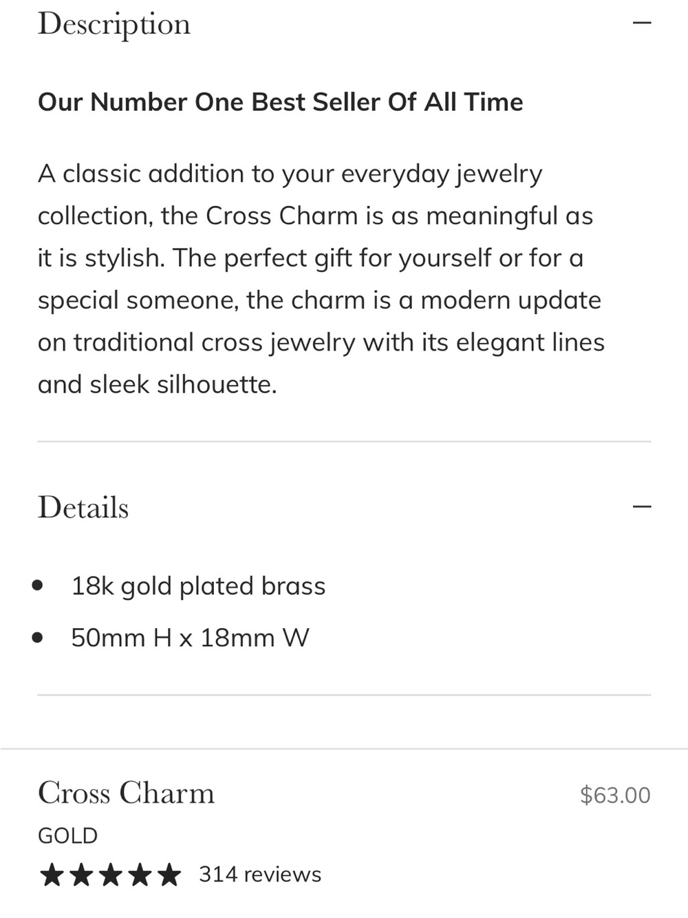 Miranda Frye Gold Plated Cross Charm Pendant - Picture 3 of 5